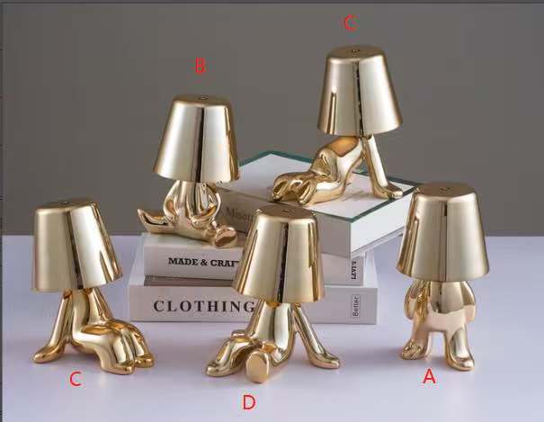 Modern Rechargeable Table Lamp Dimmable Cordless Thinker Table Lamp Gold & Silver Metal Battery Operated for Living Room Indoor